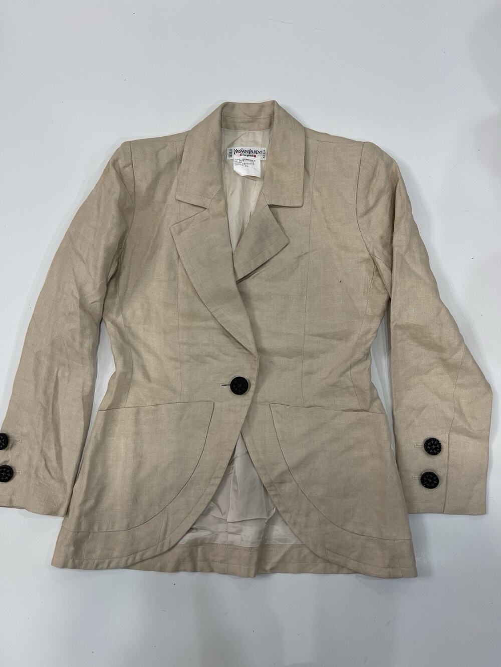 Yves Saint Laurent1980s Beige Linen Blazer Jacket Size 36 GF